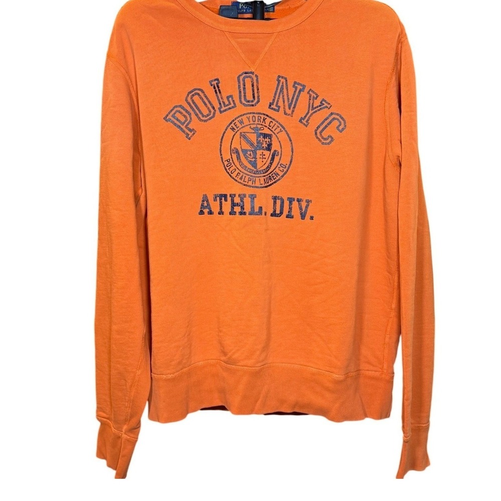Vintage Polo Ralph Lauren Mens XL Orange NYC Athl Div Graphic Sweatshirt